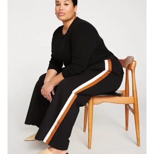 Universal Standard Stephanie Wide Leg Stripe Ponte Pants in Black Ochre White